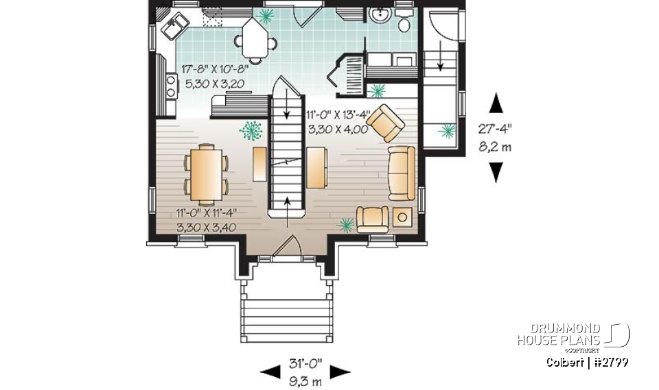 1st level - European 2 storey home plan, 3 bedroom, formal dining room, full basement - Colbert