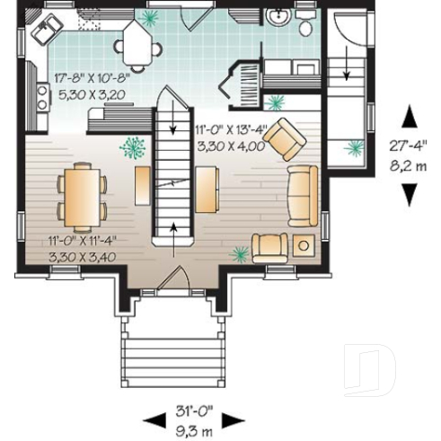 1st level - European 2 storey home plan, 3 bedroom, formal dining room, full basement - Colbert