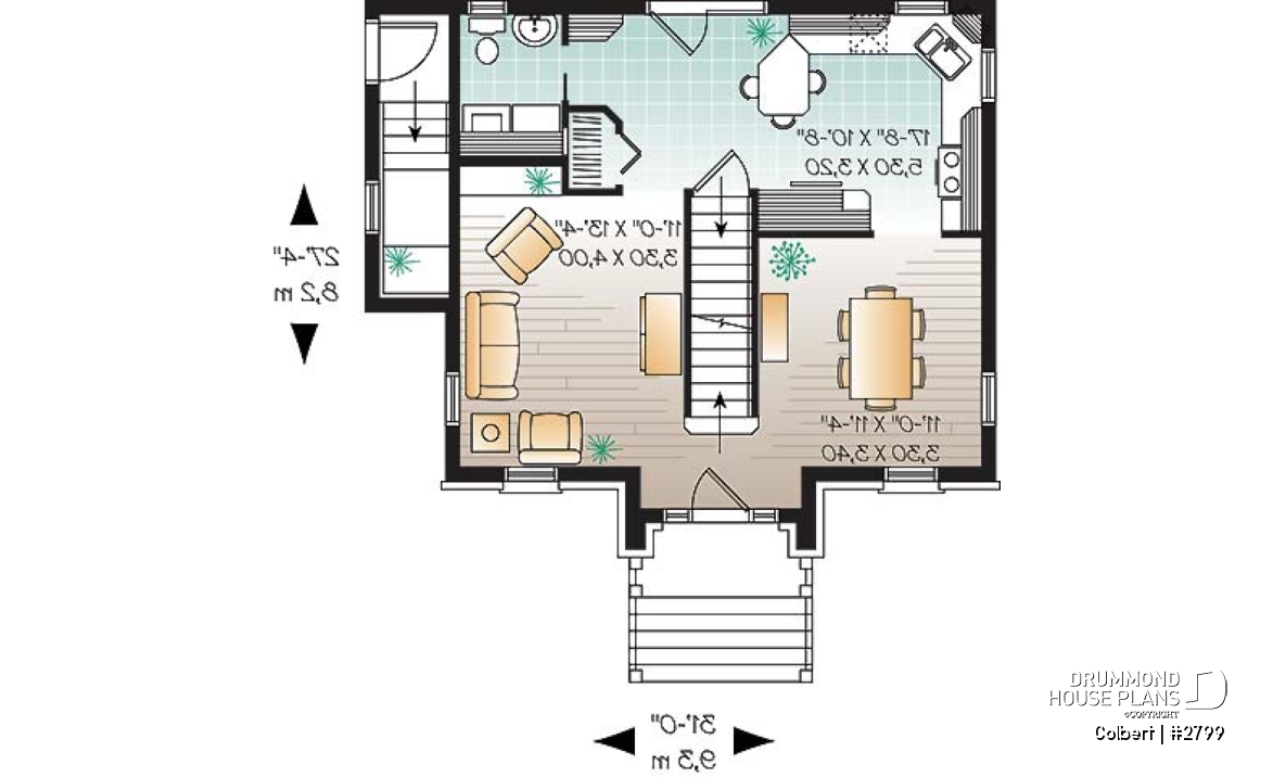 1st level - European 2 storey home plan, 3 bedroom, formal dining room, full basement - Colbert