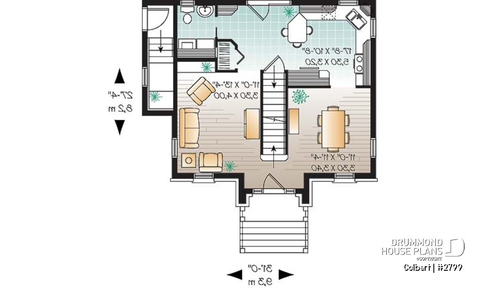 1st level - European 2 storey home plan, 3 bedroom, formal dining room, full basement - Colbert