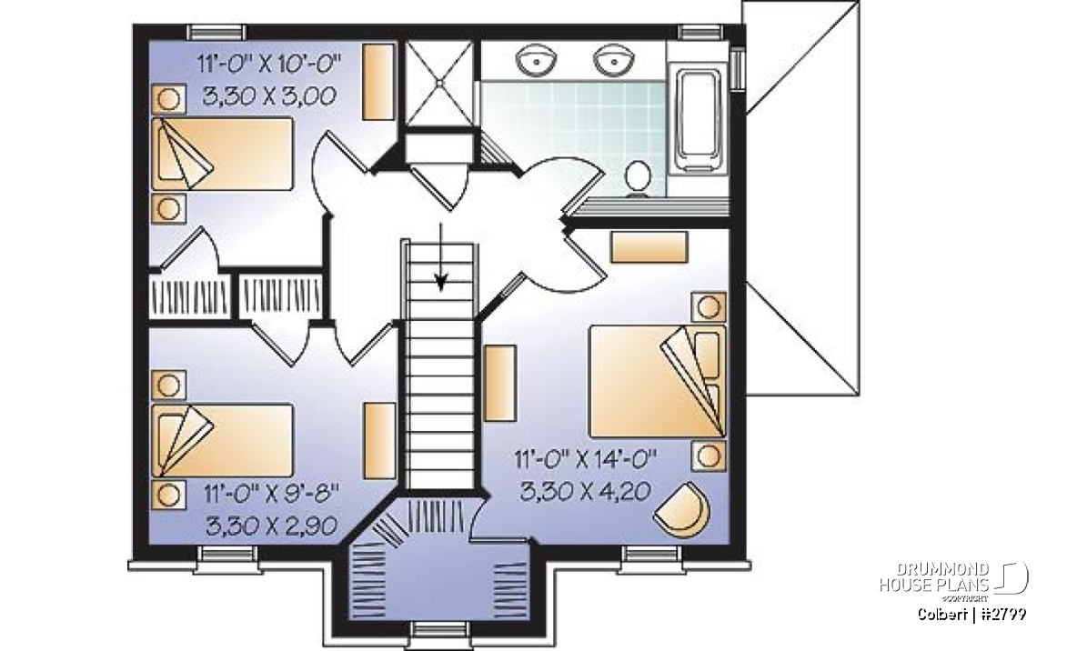 2nd level - European 2 storey home plan, 3 bedroom, formal dining room, full basement - Colbert