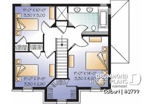 2nd level - European 2 storey home plan, 3 bedroom with full basement - Colbert