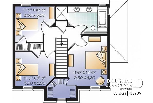 2nd level - European 2 storey home plan, 3 bedroom with full basement - Colbert