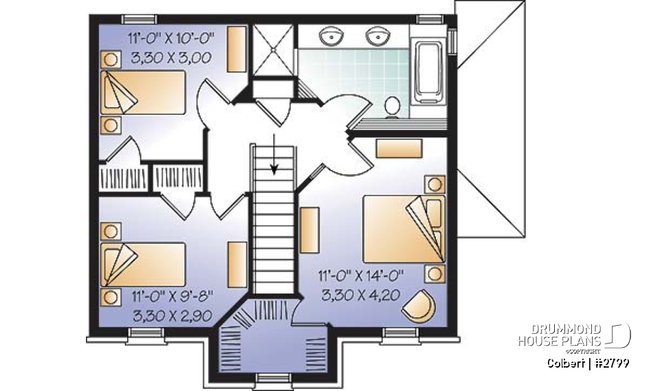 2nd level - European 2 storey home plan, 3 bedroom, formal dining room, full basement - Colbert