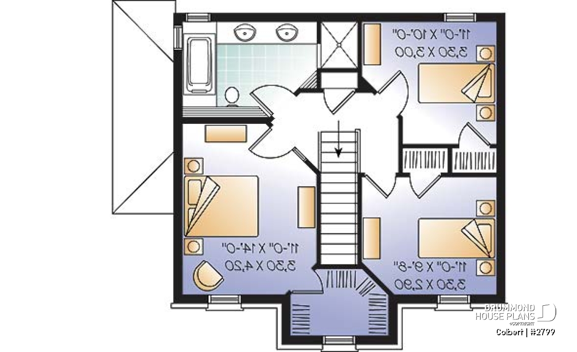 2nd level - European 2 storey home plan, 3 bedroom, formal dining room, full basement - Colbert