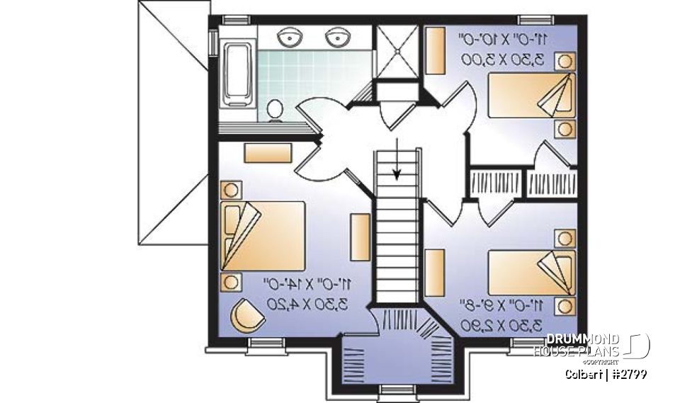 2nd level - European 2 storey home plan, 3 bedroom, formal dining room, full basement - Colbert
