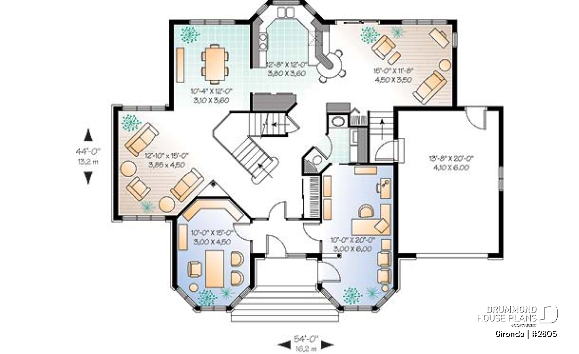 1st level - Stylish 3+ bedroom house plan, family and living rooms, 2 home offices, laundry room on main, master suite - Gironde