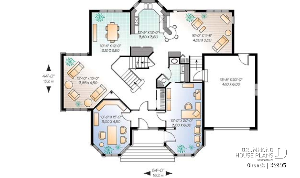 1st level - Stylish 3+ bedroom house plan, family and living rooms, 2 home offices, laundry room on main, master suite - Gironde