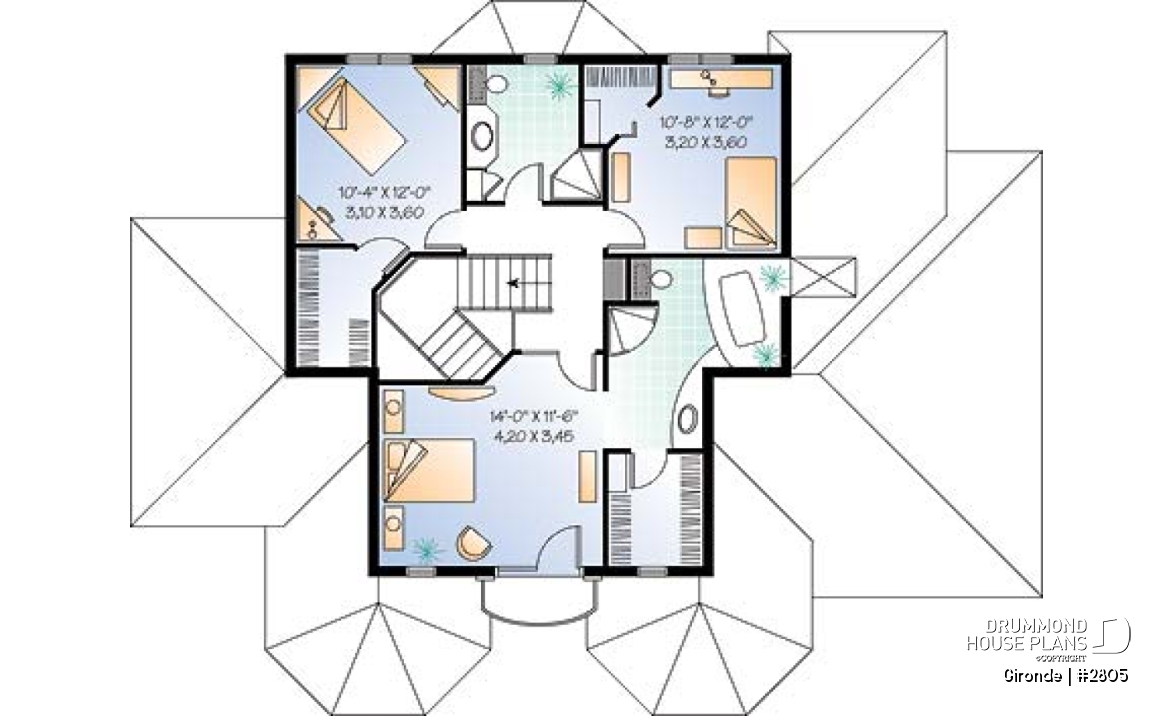 2nd level - Stylish 3+ bedroom house plan, family and living rooms, 2 home offices, laundry room on main, master suite - Gironde