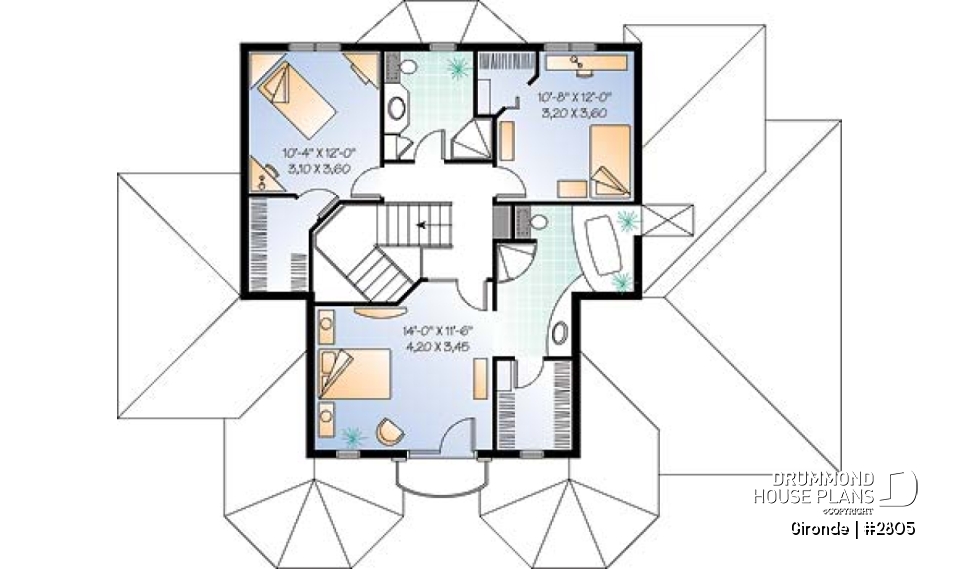 2nd level - Stylish 3+ bedroom house plan, family and living rooms, 2 home offices, laundry room on main, master suite - Gironde