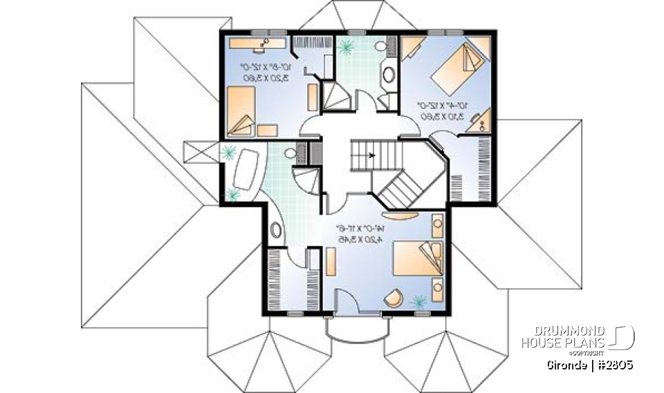 2nd level - Stylish 3+ bedroom house plan, family and living rooms, 2 home offices, laundry room on main, master suite - Gironde