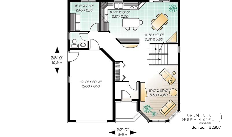 1st level - Victorian inspired 2-story house plan with garage, master suite on second floor - Sambal
