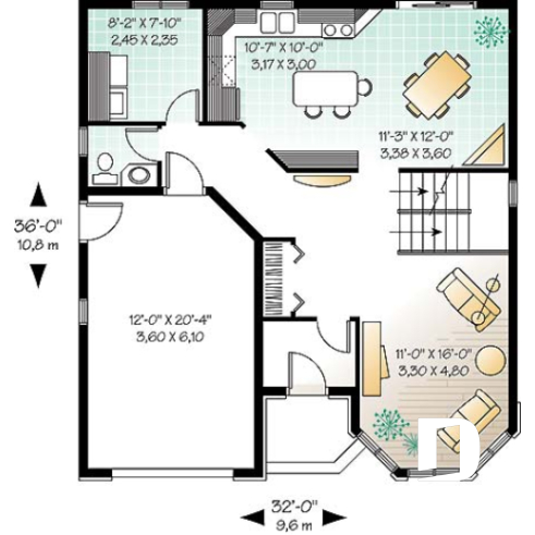 1st level - Victorian inspired 2-story house plan with garage, master suite on second floor - Sambal
