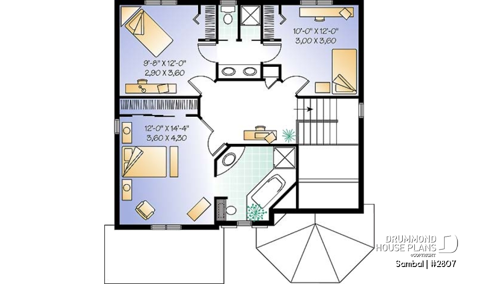 2nd level - Victorian inspired 2-story house plan with garage, master suite on second floor - Sambal