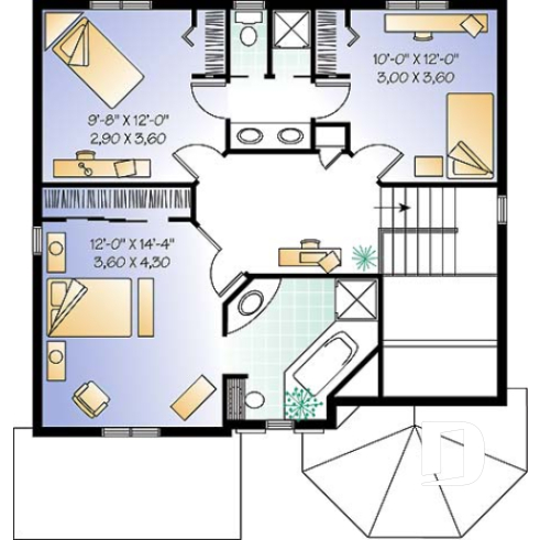 2nd level - Victorian inspired 2-story house plan with garage, master suite on second floor - Sambal