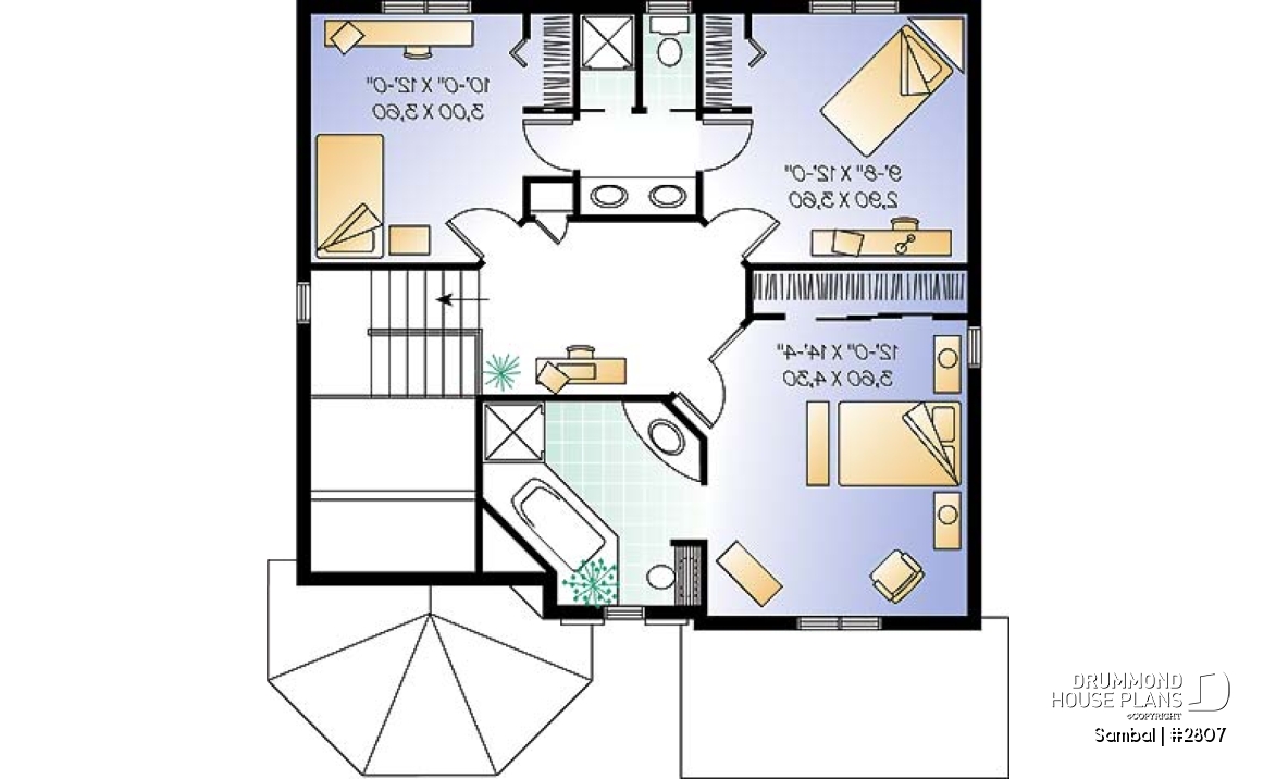 2nd level - Victorian inspired 2-story house plan with garage, master suite on second floor - Sambal