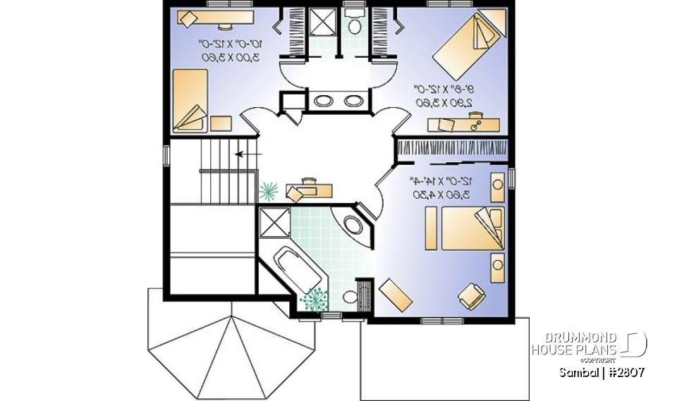 2nd level - Victorian inspired 2-story house plan with garage, master suite on second floor - Sambal