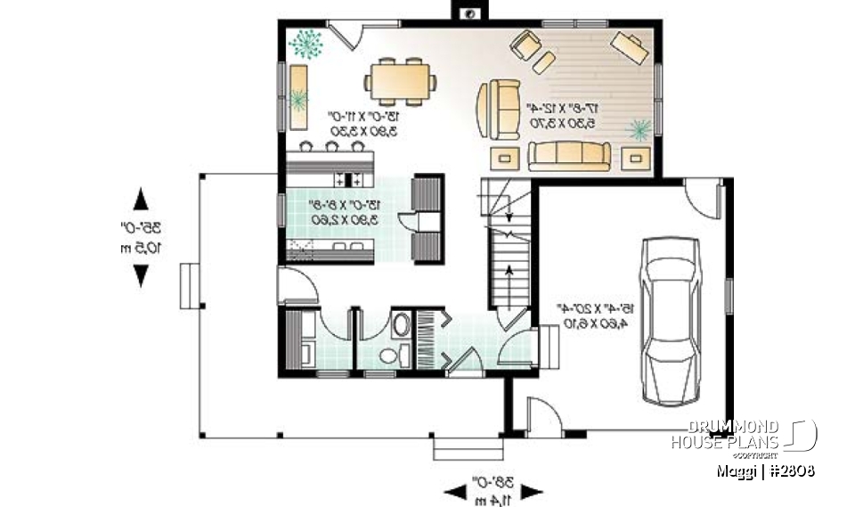 1st level - Traditional two-storey house plan, 3 bedrooms, master suite, large covered porch, great style - Maggi