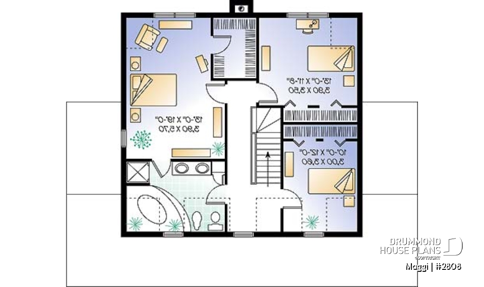2nd level - Traditional two-storey house plan, 3 bedrooms, master suite, large covered porch, great style - Maggi