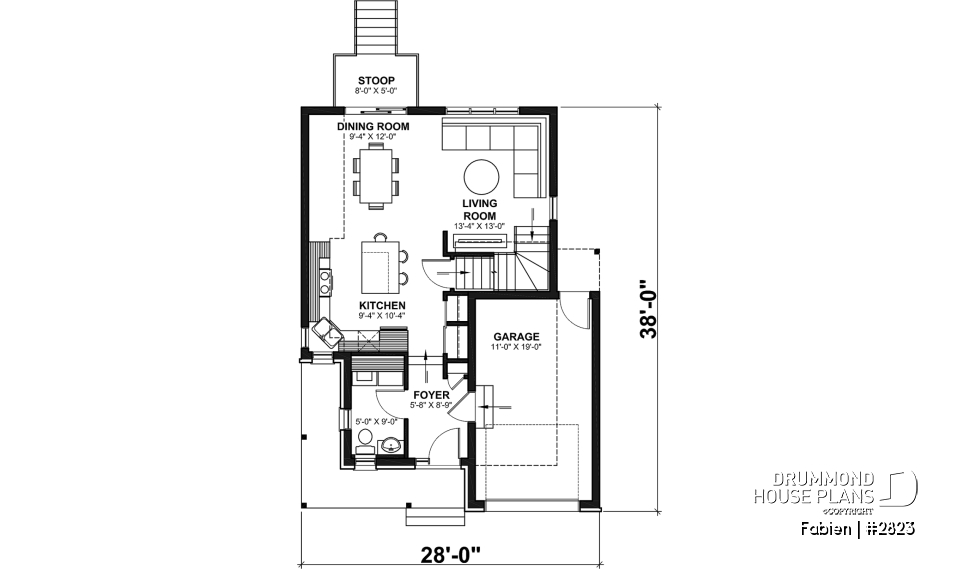 1st level - Modern Craftsman Two-Storey Home with Garage – Bright Design for Narrow Lots - Fabien