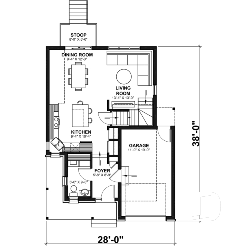 1st level - Modern Craftsman Two-Storey Home with Garage – Bright Design for Narrow Lots - Fabien