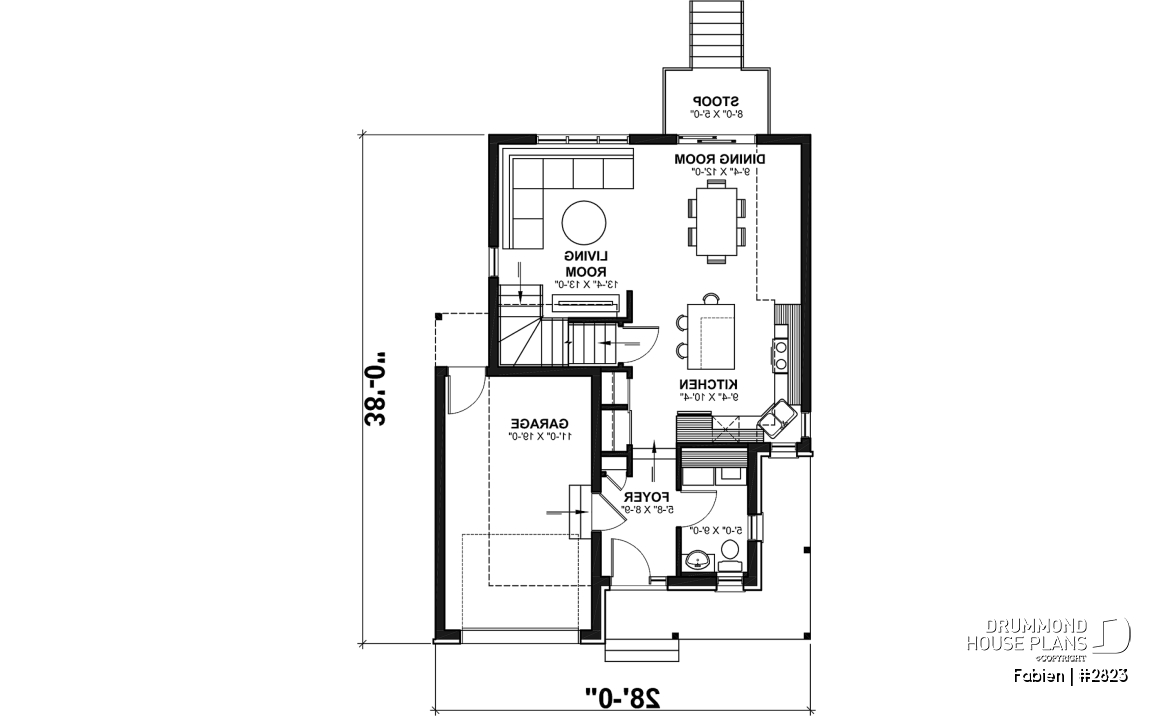1st level - Modern Craftsman Two-Storey Home with Garage – Bright Design for Narrow Lots - Fabien