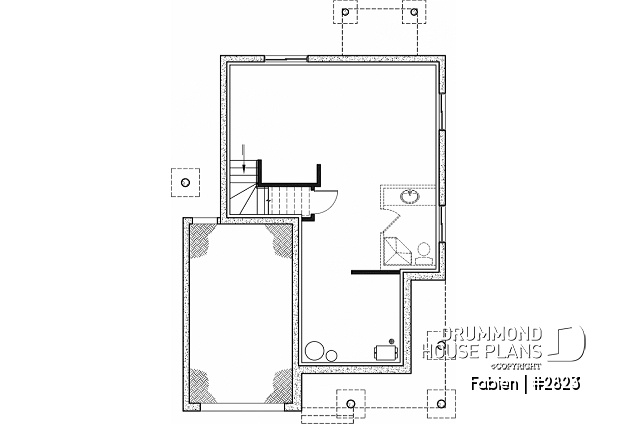 Basement - 3 bedroom economical 2-story house plan with garage, narrow lot, large kitchen, laundry on main floor - Fabien