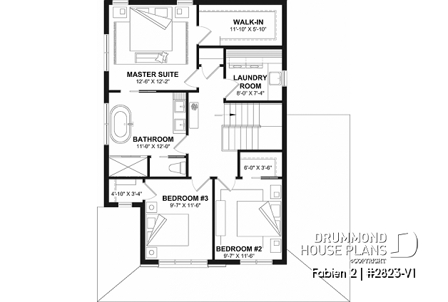 2nd level - Small 2-Story Modern Craftsman with 3 bedrooms, 1.5 baths, open floor plan, kitchen with pantry - Fabien 2