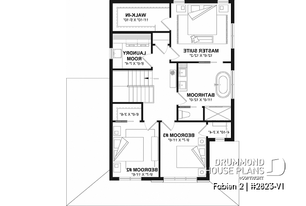 2nd level - Small 2-Story Modern Craftsman with 3 bedrooms, 1.5 baths, open floor plan, kitchen with pantry - Fabien 2