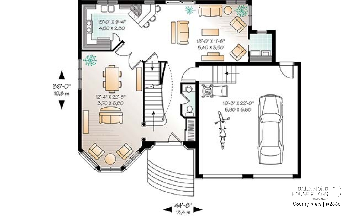 1st level - European style home plan with 3 to 4 bedrooms, formal living / dining, family room - County View