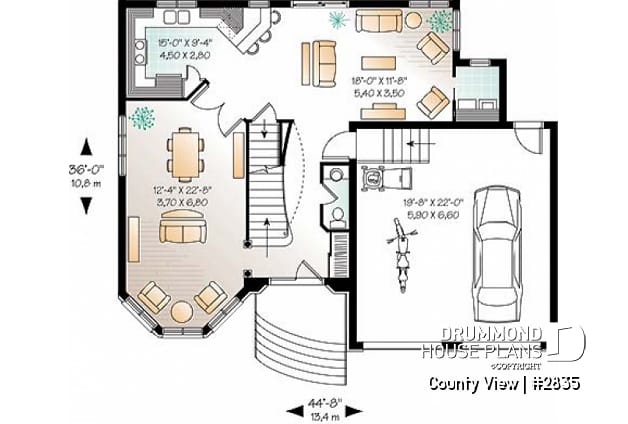 1st level - European style home plan with 3 to 4 bedrooms, formal living / dining, family room - County View