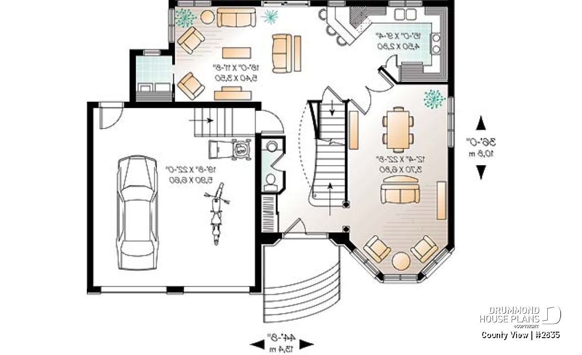 1st level - European style home plan with 3 to 4 bedrooms, formal living / dining, family room - County View