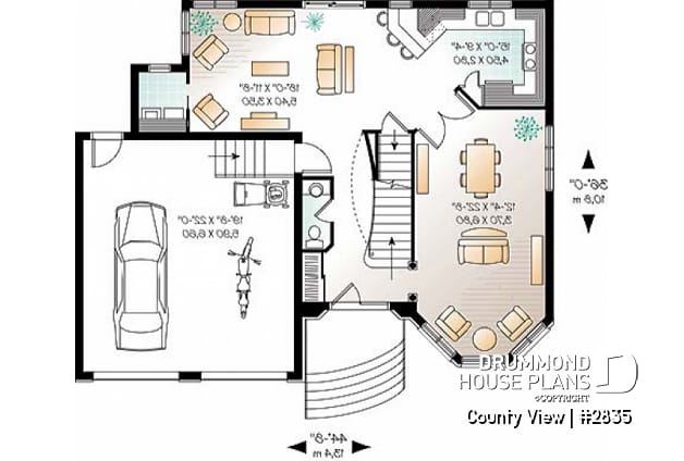 1st level - European style home plan with 3 to 4 bedrooms, formal living / dining, family room - County View