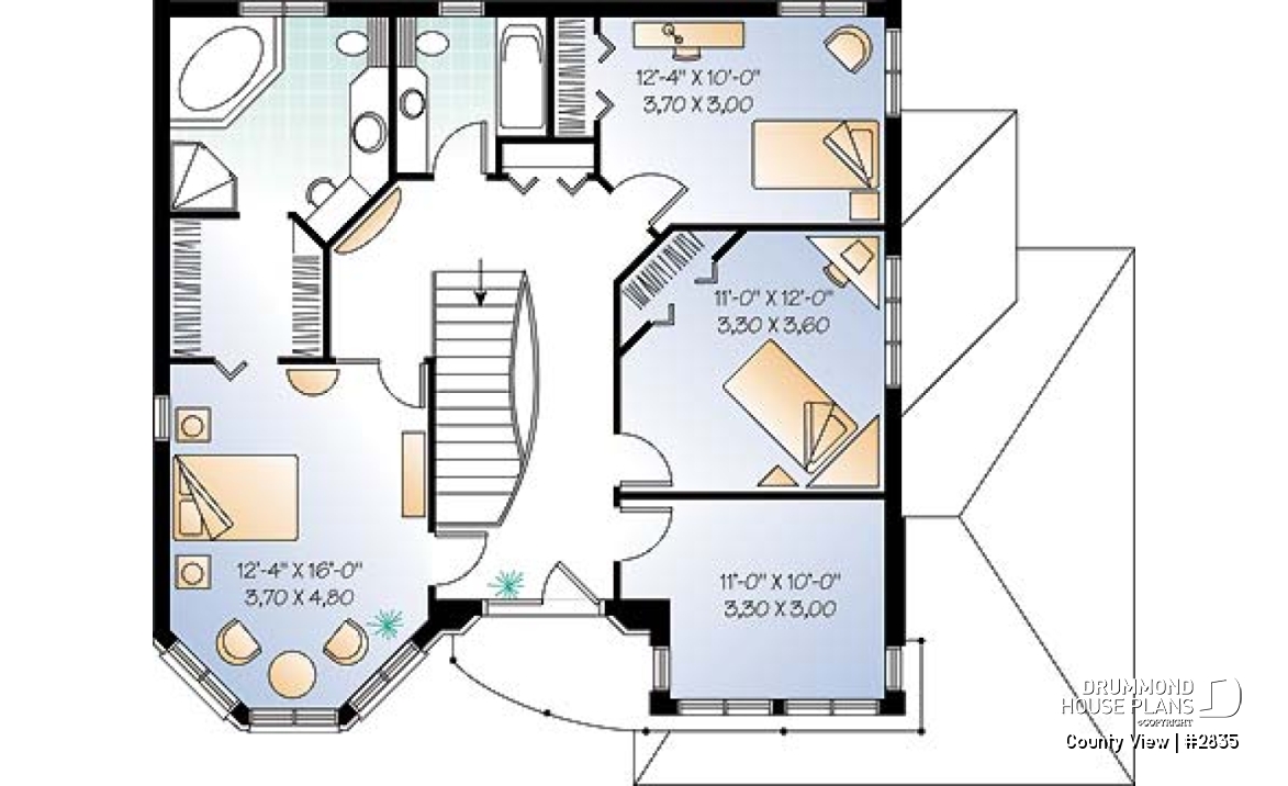 2nd level - European style home plan with 3 to 4 bedrooms, formal living / dining, family room - County View