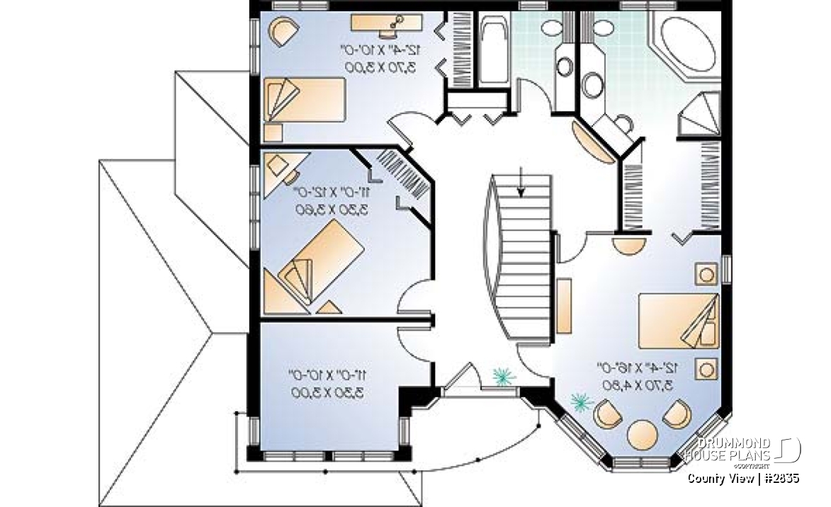2nd level - European style home plan with 3 to 4 bedrooms, formal living / dining, family room - County View