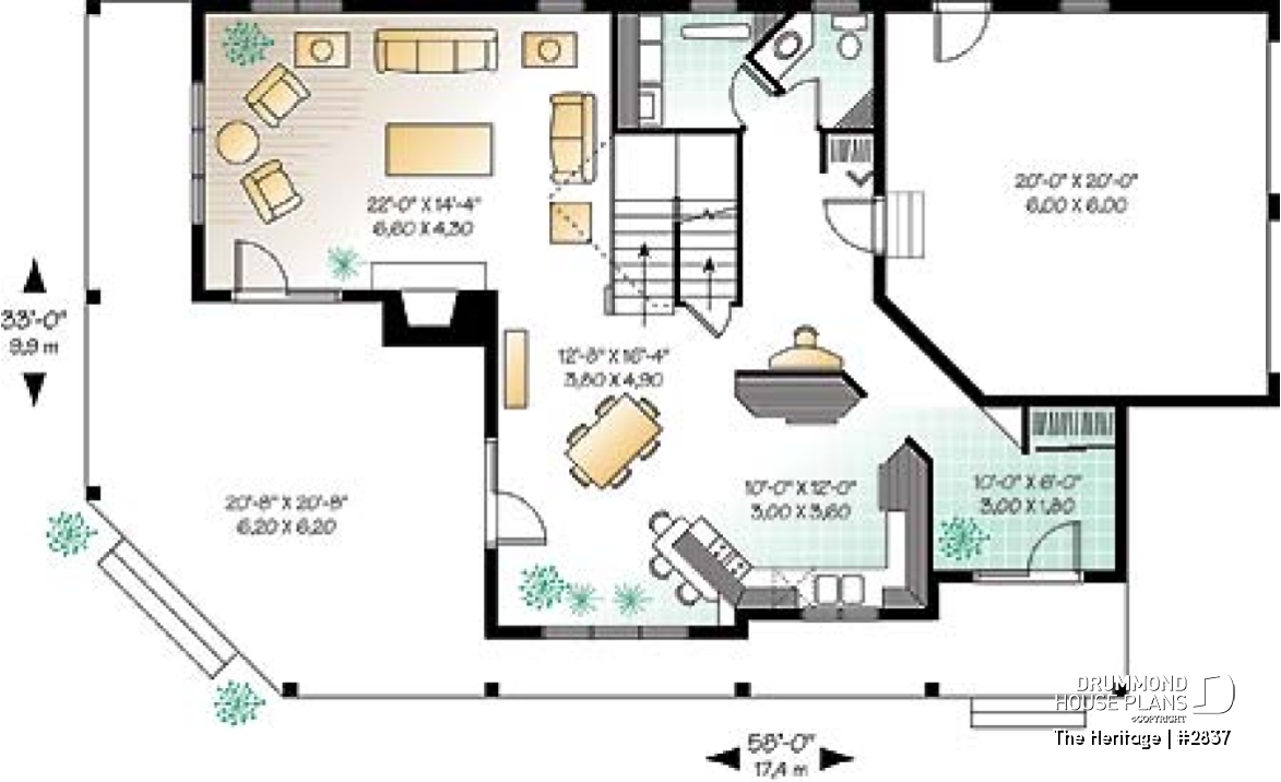 1st level - Lakefront beautiful country house plan, 3 to bedrooms, master suite with fireplace &amp; terrace, wraparound porch - The Heritage