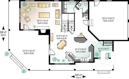 1st level - Lakefront beautiful country house plan, 3 to bedrooms, master suite with fireplace & terrace, wraparound porch - The Heritage