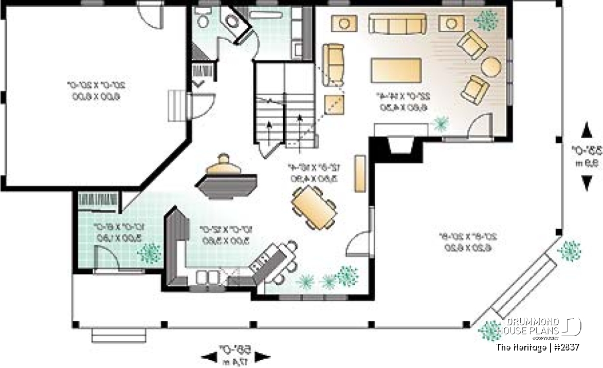 1st level - Lakefront beautiful country house plan, 3 to bedrooms, master suite with fireplace &amp; terrace, wraparound porch - The Heritage