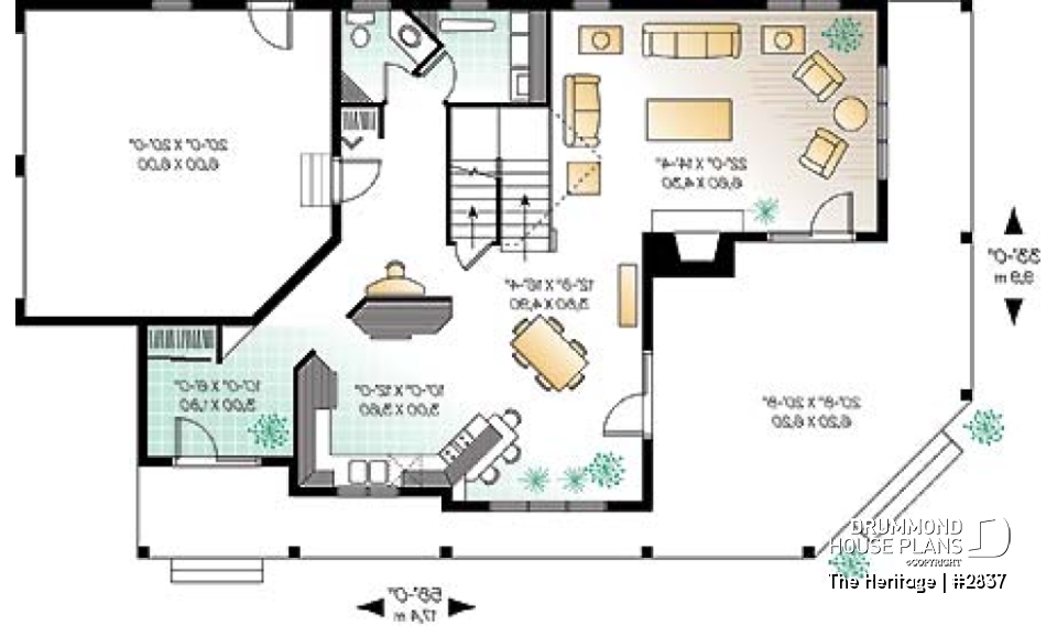 1st level - Lakefront beautiful country house plan, 3 to bedrooms, master suite with fireplace &amp; terrace, wraparound porch - The Heritage