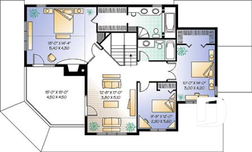 2nd level - Lakefront beautiful country house plan, 3 to bedrooms, master suite with fireplace & terrace, wraparound porch - The Heritage