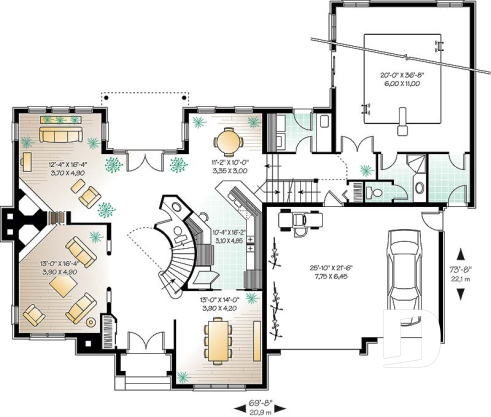 1st level - Large 4 bedroom house plans with indoor pool, 2-car garage with bonus space above, fireplaces, pantry - Pacifica
