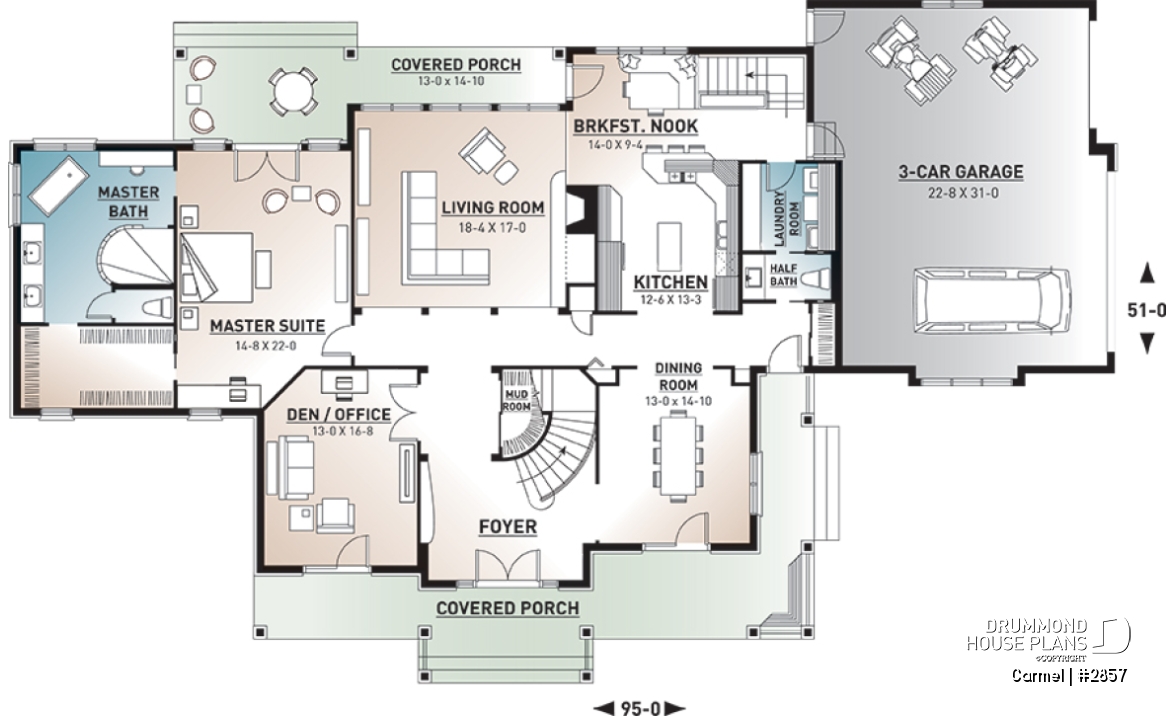 1st level - 5 bed, 3.5 bath, 3-car garage house plan, formal dining &amp; living room, large master (main floor) with ensuite - Carmel