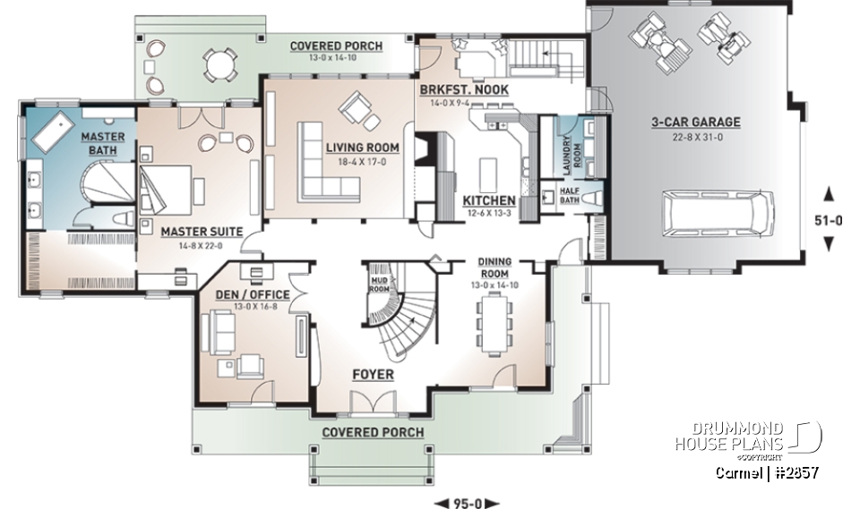 1st level - 5 bed, 3.5 bath, 3-car garage house plan, formal dining &amp; living room, large master (main floor) with ensuite - Carmel