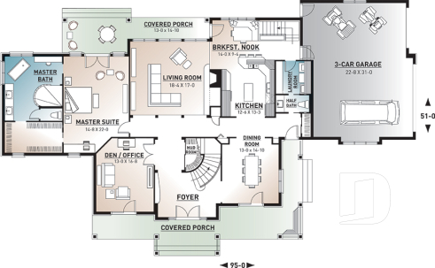 1st level - 5 bed, 3.5 bath, 3-car garage house plan, formal dining & living room, large master (main floor) with ensuite - Carmel