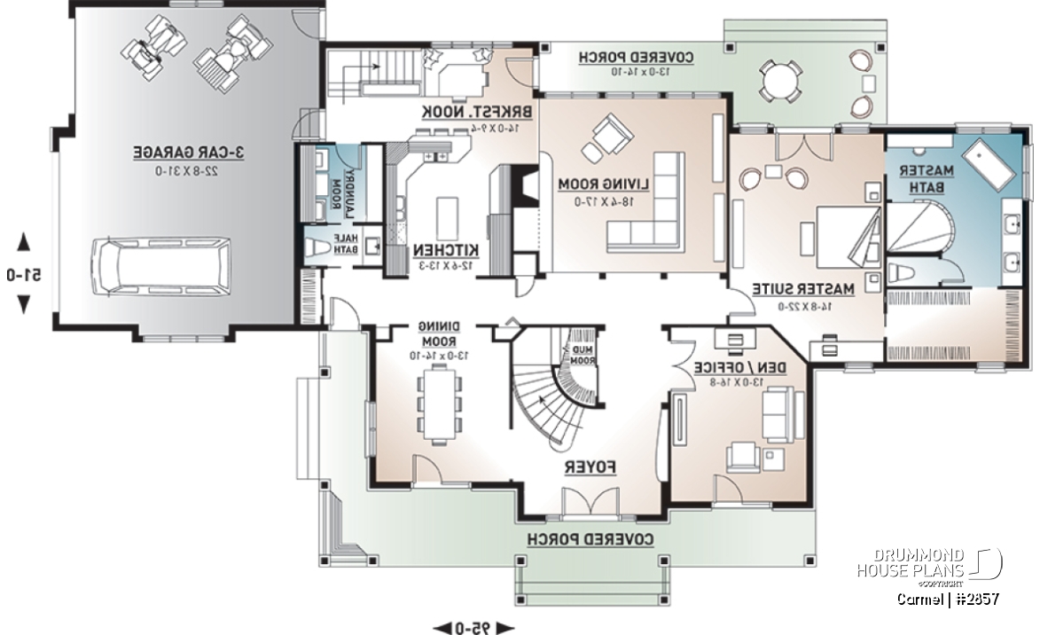 1st level - 5 bed, 3.5 bath, 3-car garage house plan, formal dining &amp; living room, large master (main floor) with ensuite - Carmel