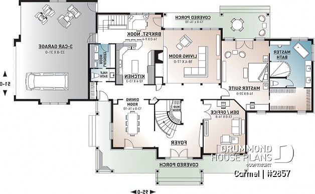 1st level - 5 bed, 3.5 bath, 3-car garage house plan, formal dining & living room, large master (main floor) with ensuite - Carmel
