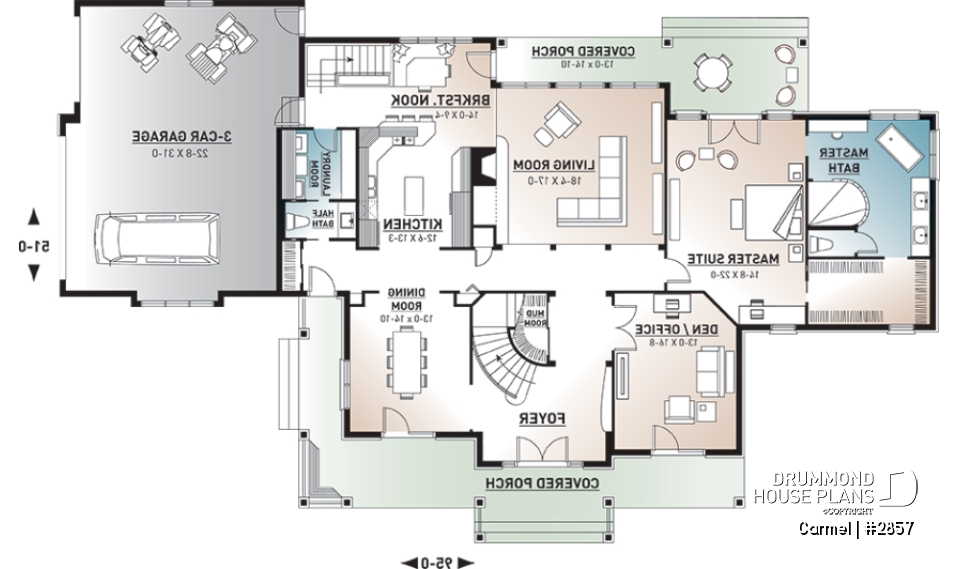 1st level - 5 bed, 3.5 bath, 3-car garage house plan, formal dining &amp; living room, large master (main floor) with ensuite - Carmel