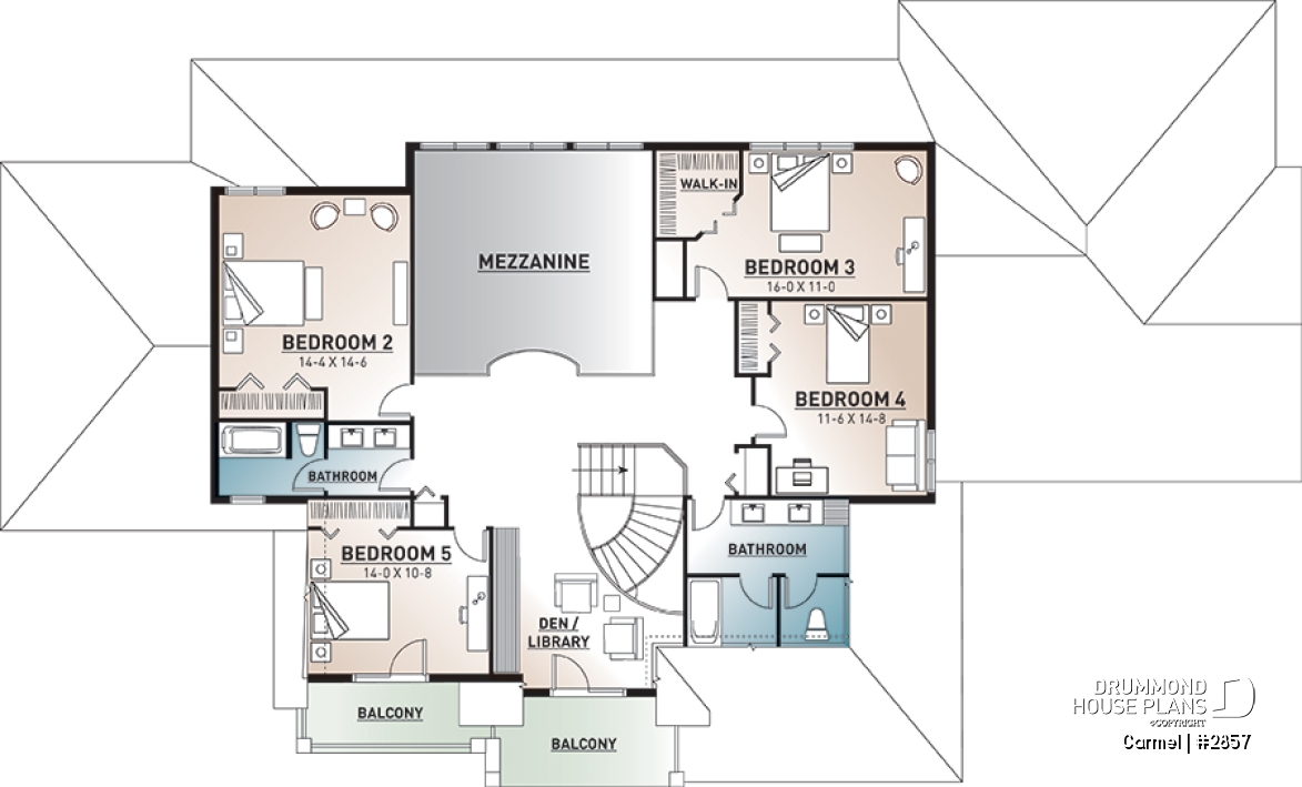 2nd level - 5 bed, 3.5 bath, 3-car garage house plan, formal dining &amp; living room, large master (main floor) with ensuite - Carmel
