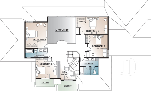 2nd level - 5 bed, 3.5 bath, 3-car garage house plan, formal dining & living room, large master (main floor) with ensuite - Carmel