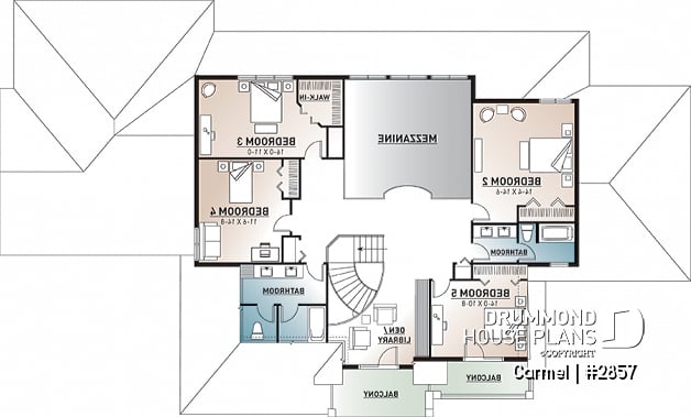 2nd level - 5 bed, 3.5 bath, 3-car garage house plan, formal dining & living room, large master (main floor) with ensuite - Carmel